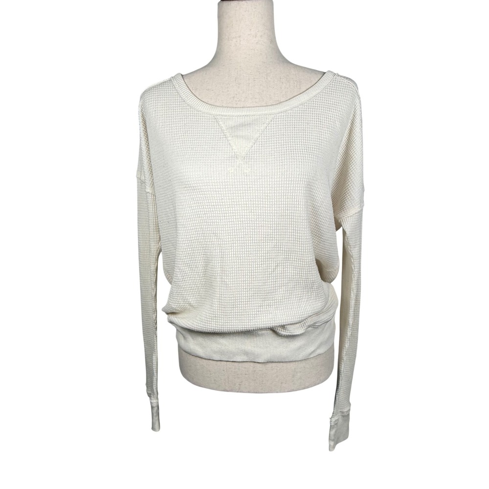 Free People We The Free Thermal Top Womens XS Ivory Waffle Knit Boho Long Sleeve